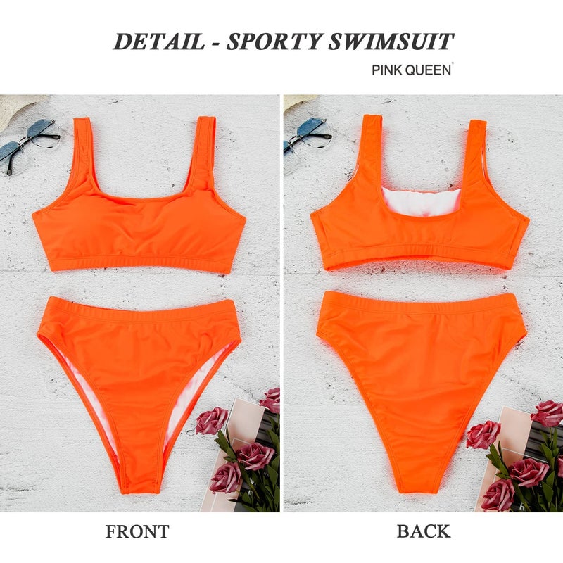 Pink Queen Women's Crop Top High Waisted Cheeky Bikini Set Two Piece Swimsuits (L, Orange) - Image 5